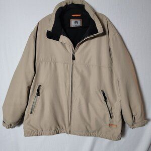 WEATHERPROOF Mens Jacket Size 2XL Full Zip Concealed Hood Inner Pockets Tan